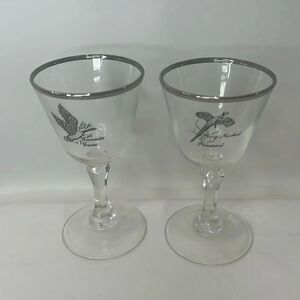 Tiffin Pheasant Grouse Crystal Stem Cocktail Goblet 3 Oz Silver Trim Rim Set 2